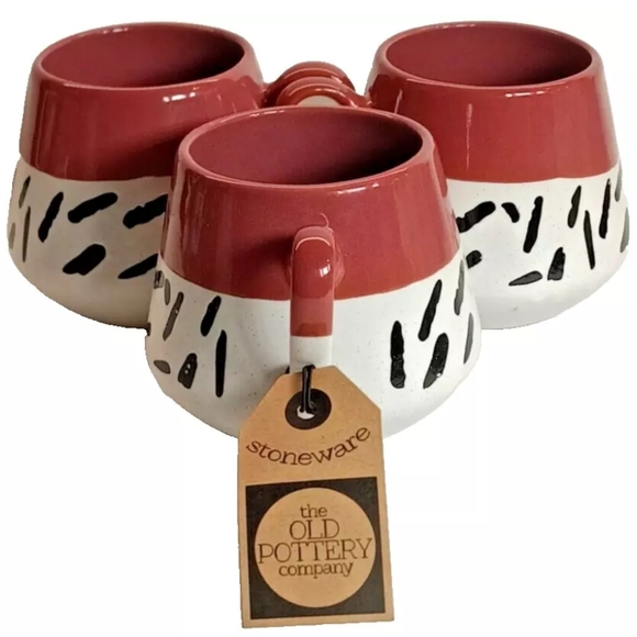 The Old Pottery Company Coffee Mugs Tea Cup 16oz White Black Terracotta Abstract - Picture 1 of 5